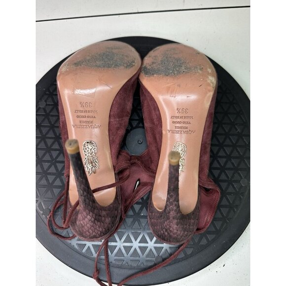 Aquazzura Burgundy Suede Leather Open Toe Lace Up Heels 39.5 / 9.5 US - Picture 9 of 12